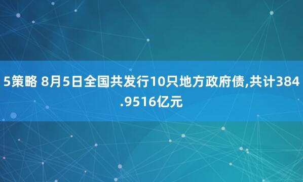 5策略 8月5日全国共发行10只地方政府债,共计384.9516亿元